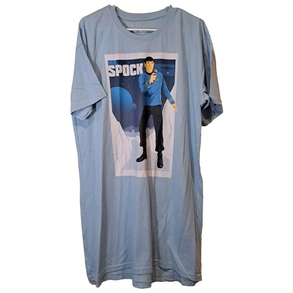 Mr. Spock Star Trek Light Blue Graphic Tee Long T-Shirt Or Nightgown Unisex XXL - Picture 1 of 6
